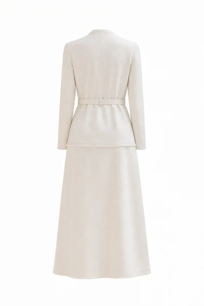 Ivory Grace Belted Midi Dress