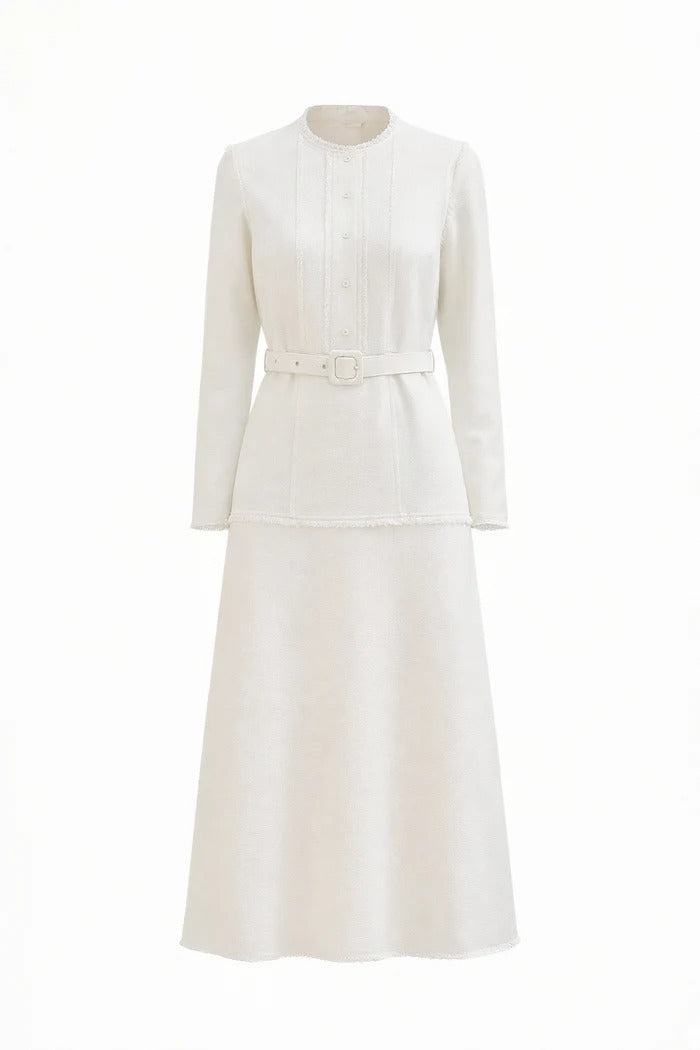 Ivory Grace Belted Midi Dress