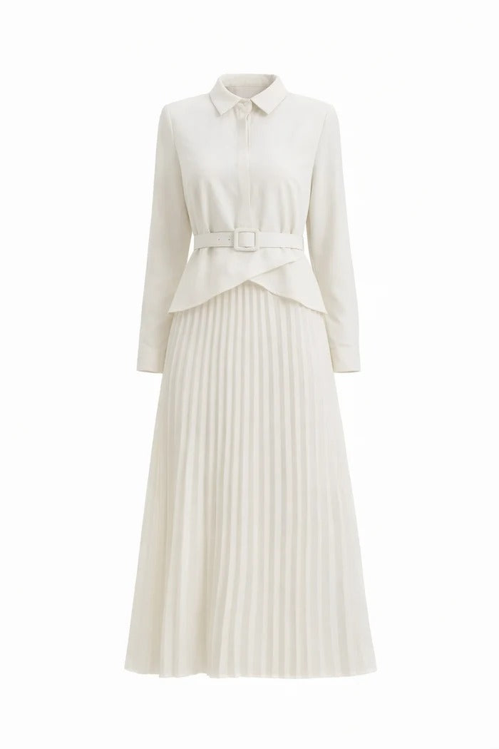 Ivory Paris Pleated Midi Dress