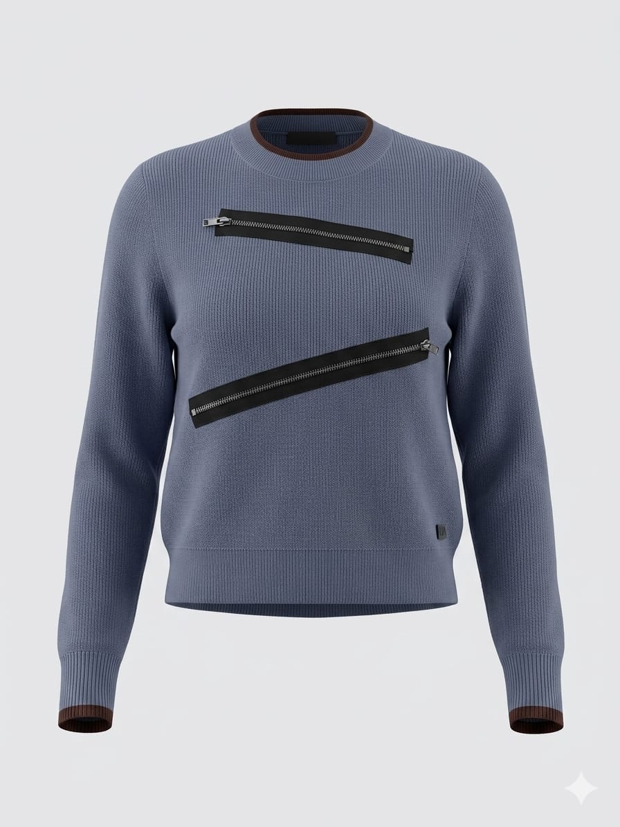 Modern Ribbed Sweater with Asymmetrical Zipper Detail