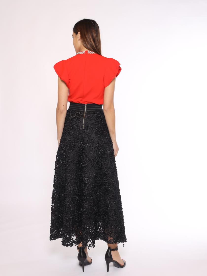 Gracia Three-Dimensional Flower Detail Long Mesh Skirt S21249