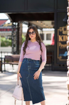 Crossover Denim Midi Skirt I ALV x Barianna- Blue