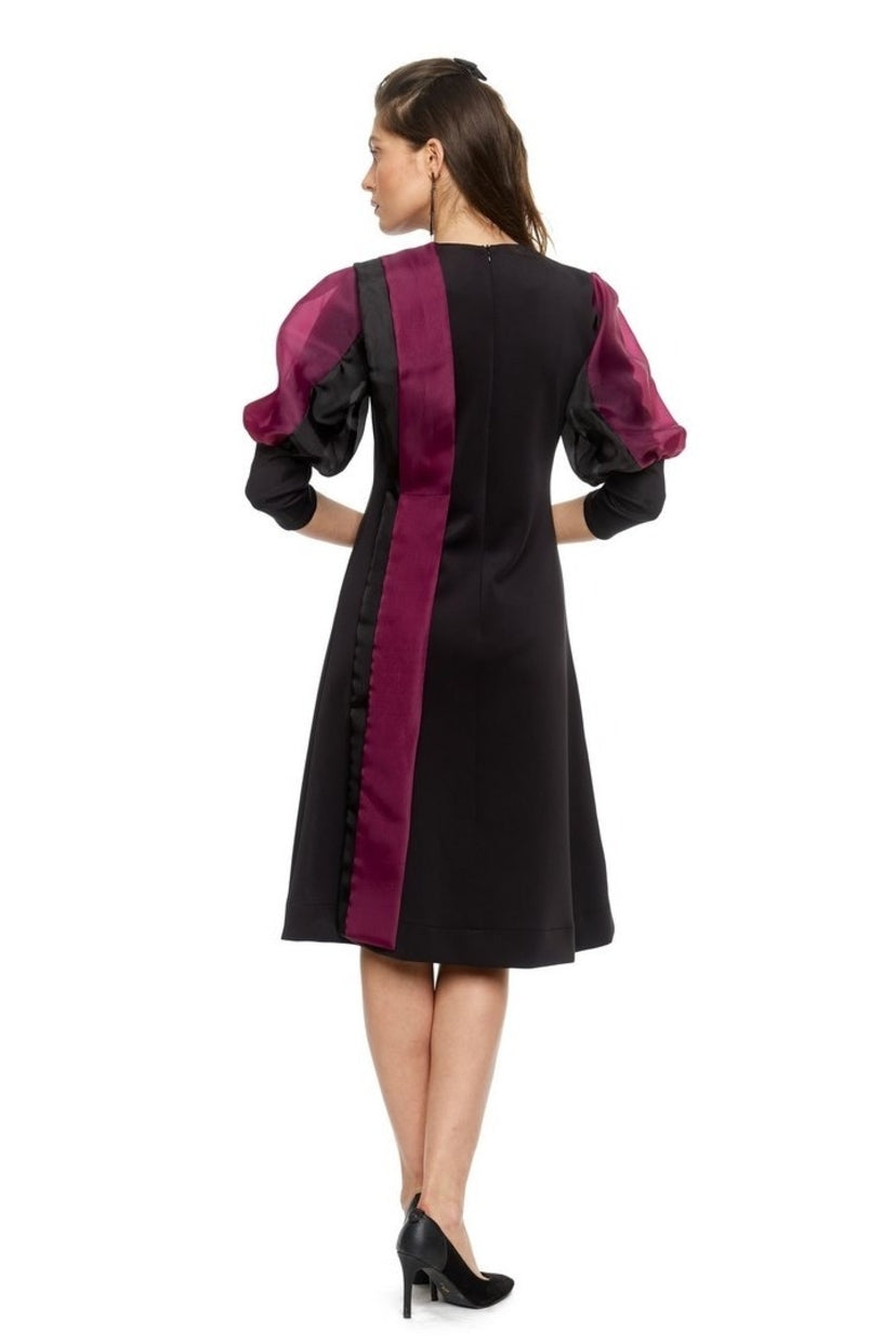 Black & Plum Puffed Sleeve Dress 4941