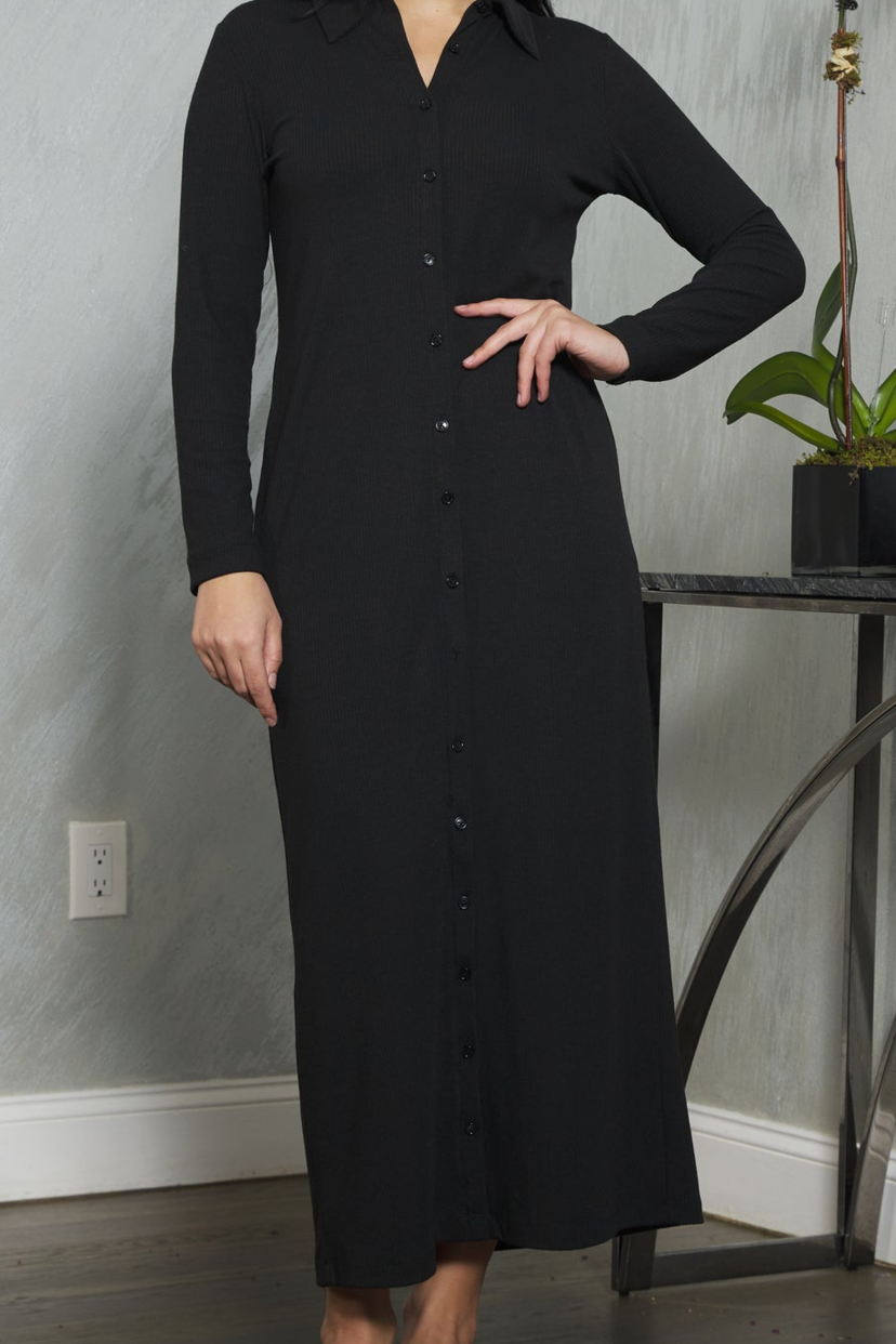 Button Down Ribbed Maxi Mackenzie Dress XS / Black Button Down Ribbed Maxi Mackenzie Dress XS / Black