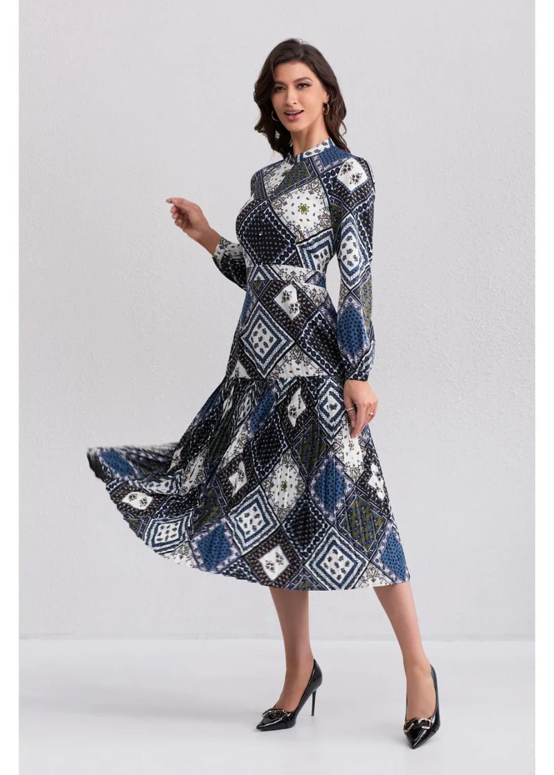 Diamond Print Midi Dress