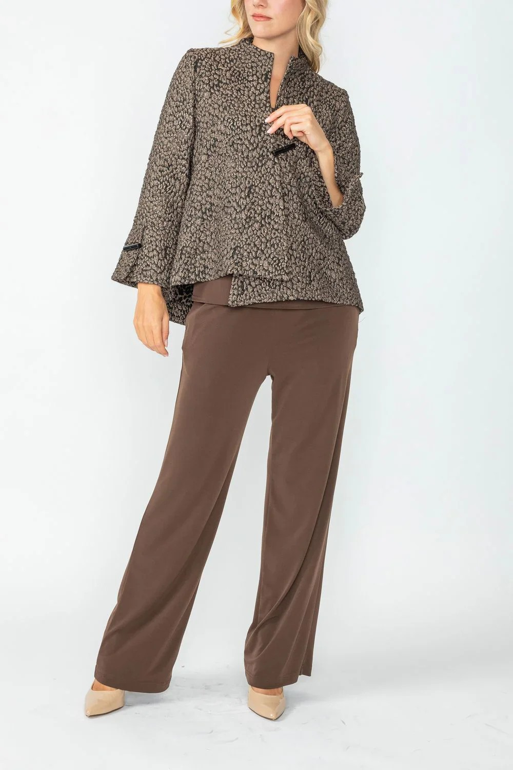 IC Collection Mocha Mix Metallic Asymmetrical Jacket Style 5341J
