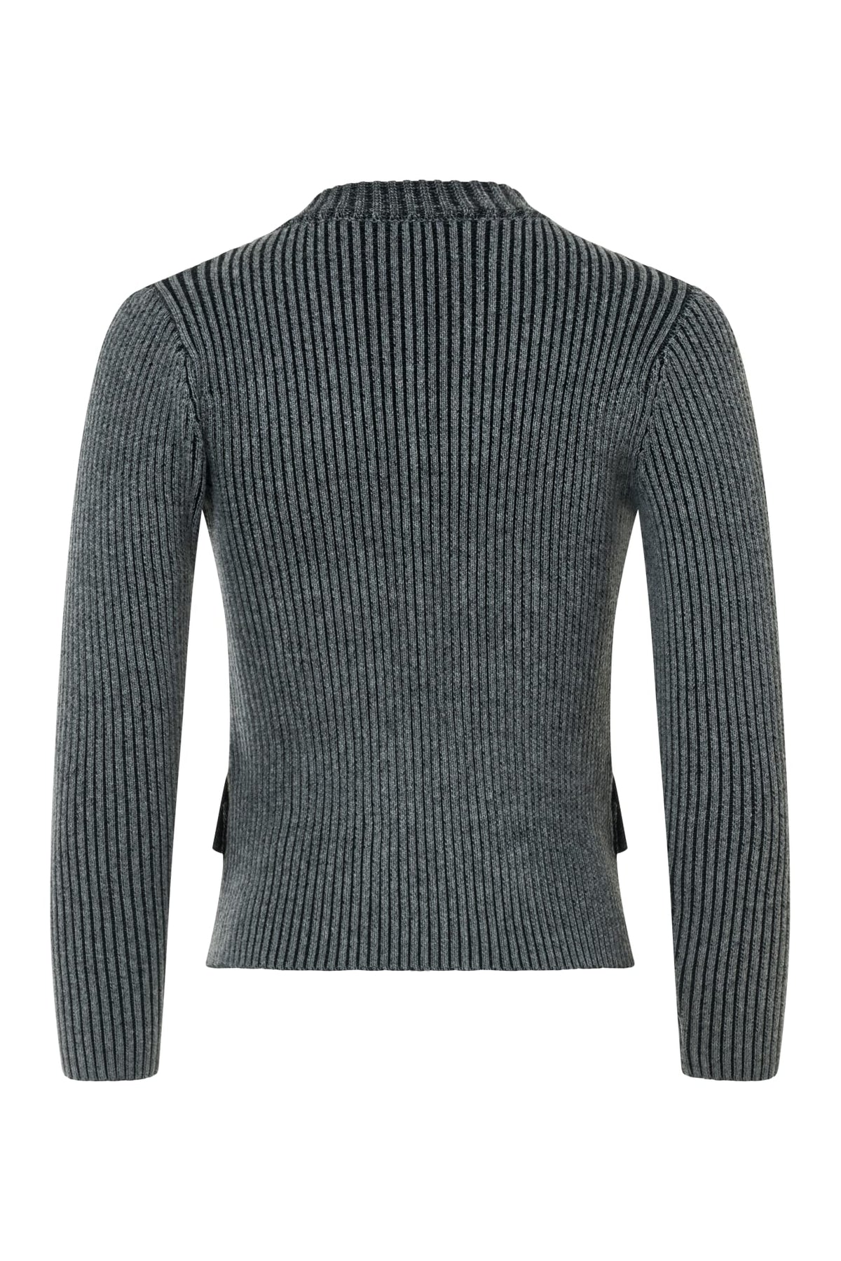 Grey Ribbed Zipper Pocket Sweater