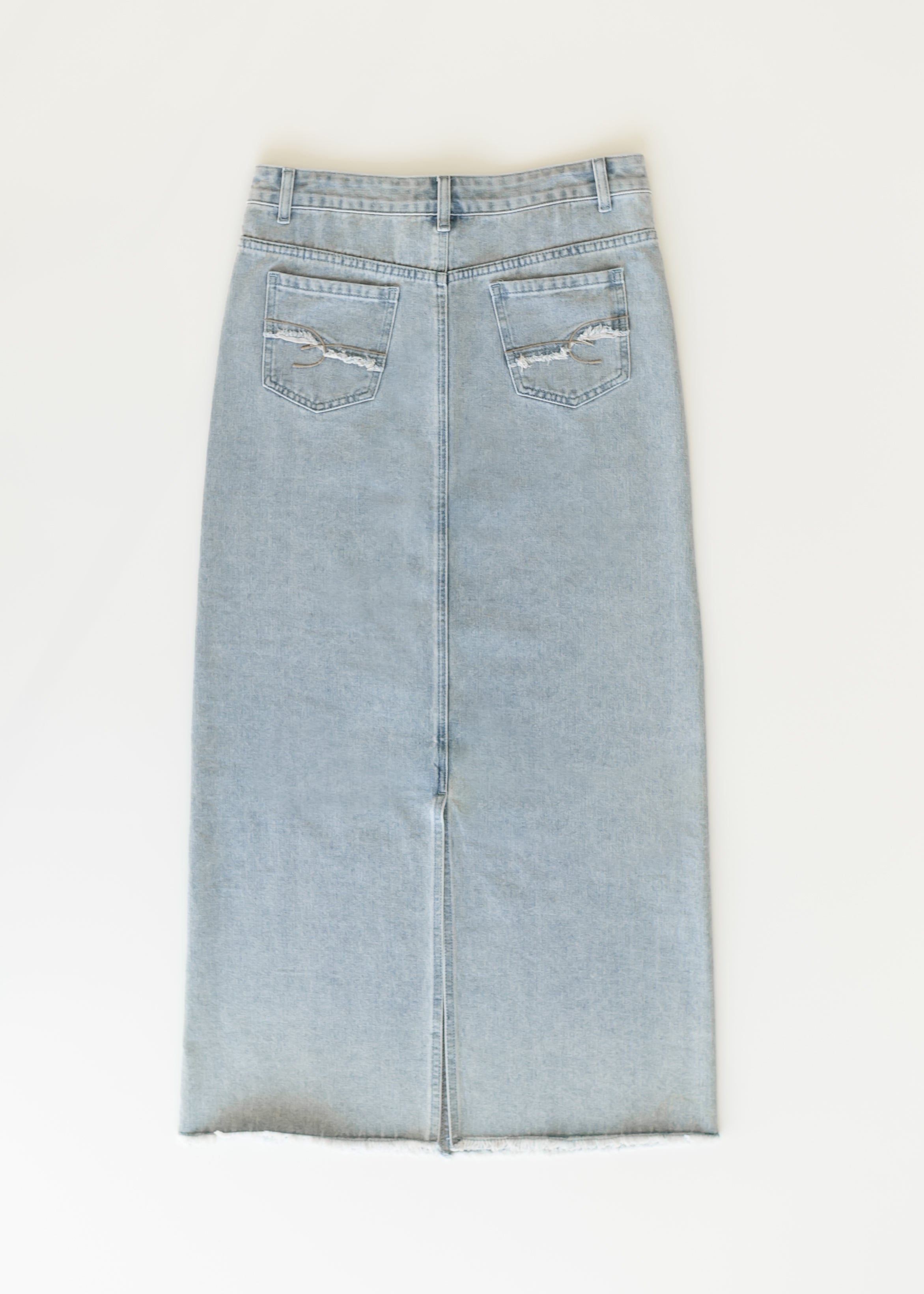 Elisha Light Wash Long Denim Skirt – Unique Boutique