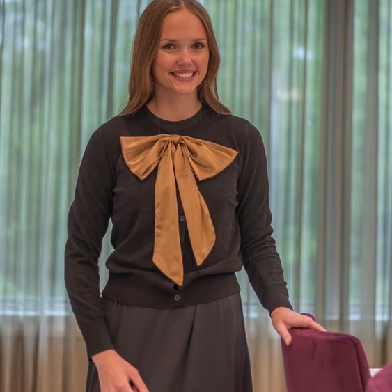 SATIN BOW CHENILLE SWEATER