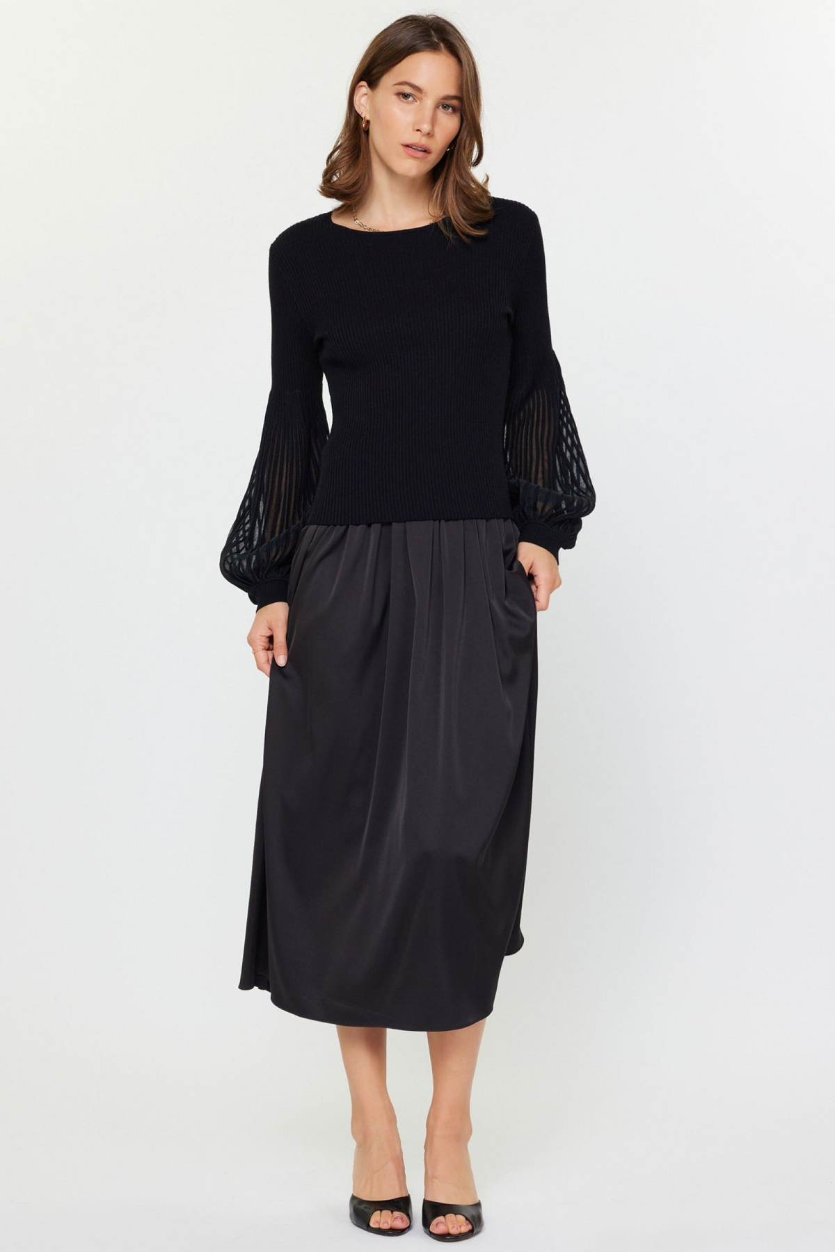 Bubble Sleeve Sweater Dress XS / Black Bubble Sleeve Sweater Dress XS / Black