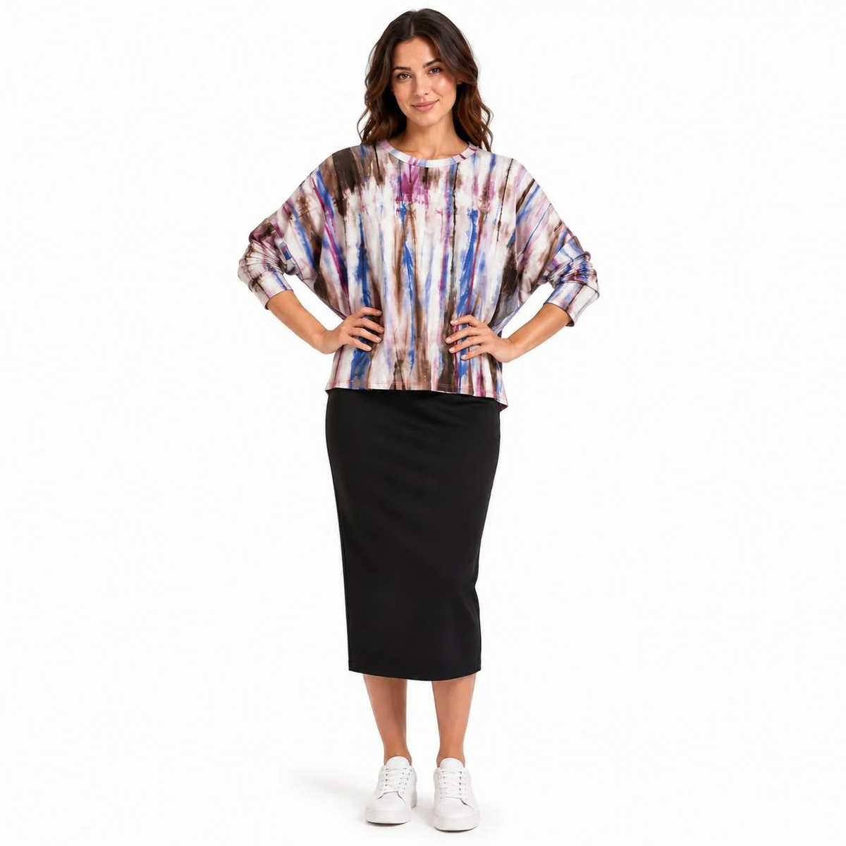 Dolman Jersey Monkey Top Brown Pink Tie Dye T-Shirt
