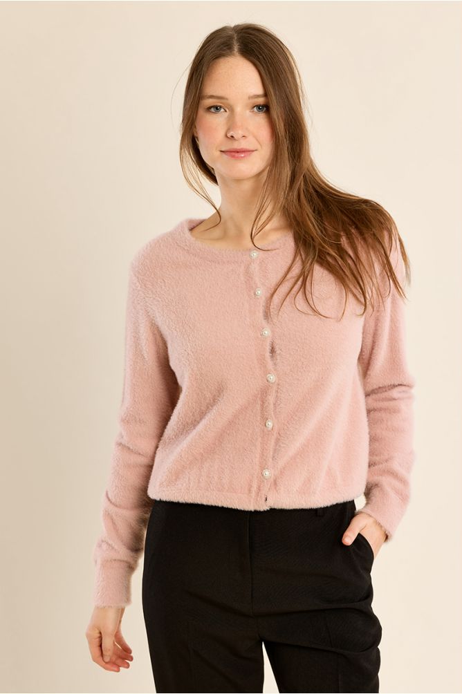 Fluffy Cardigan, Round Neck