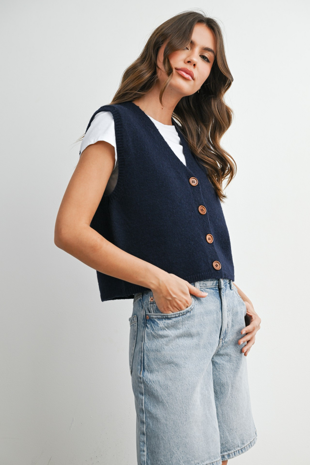Button-Up Knit Sleeveless Vest