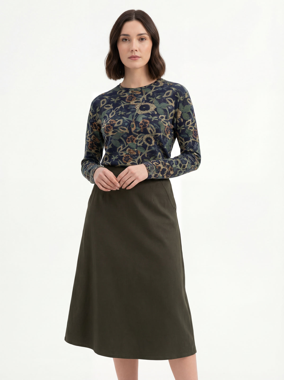 Navy Olive Baroque + Emerald Corduroy Skirt - 06