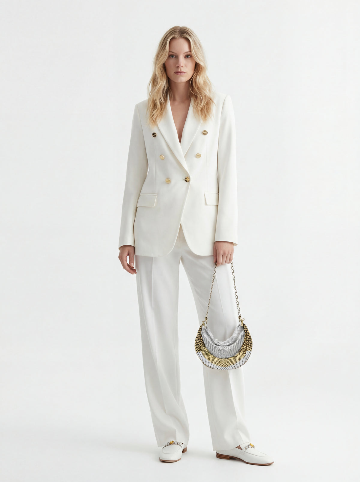 White Leather Flat + Long Open Front + Mossaic Pencil Skirt + Jacket + Madison Maison ™ Laura - 01