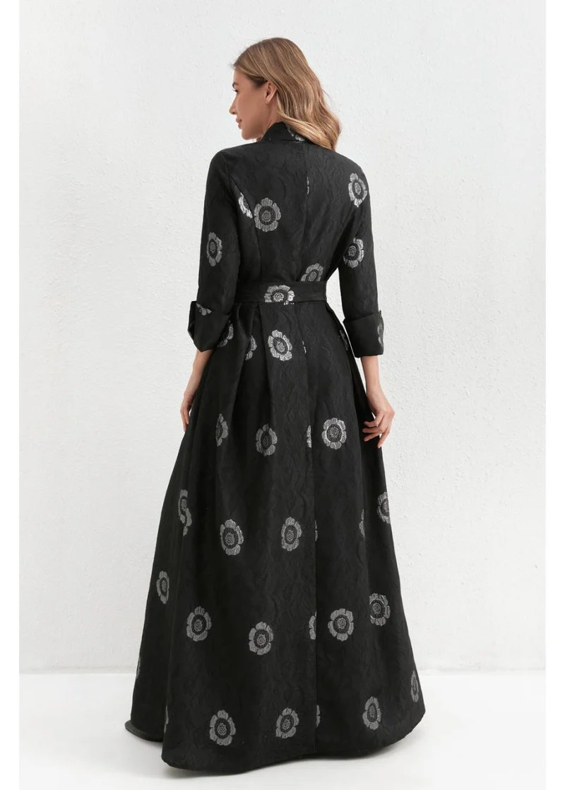 Onyx Silver Blossom Maxi Dress