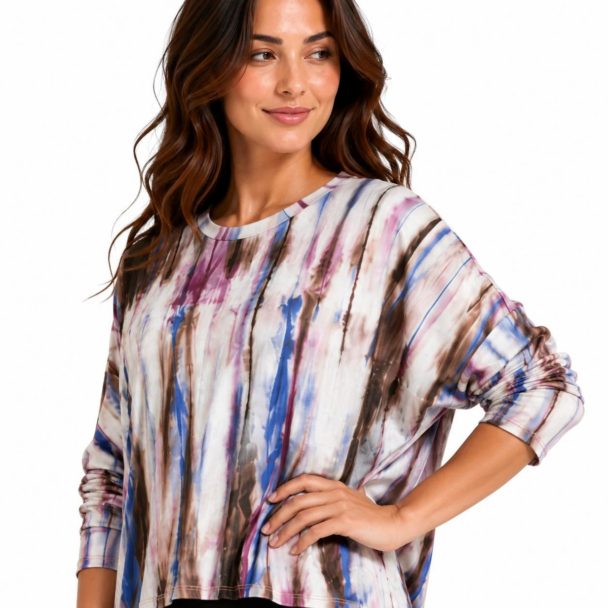 Dolman Jersey Monkey Top Brown Pink Tie Dye T-Shirt
