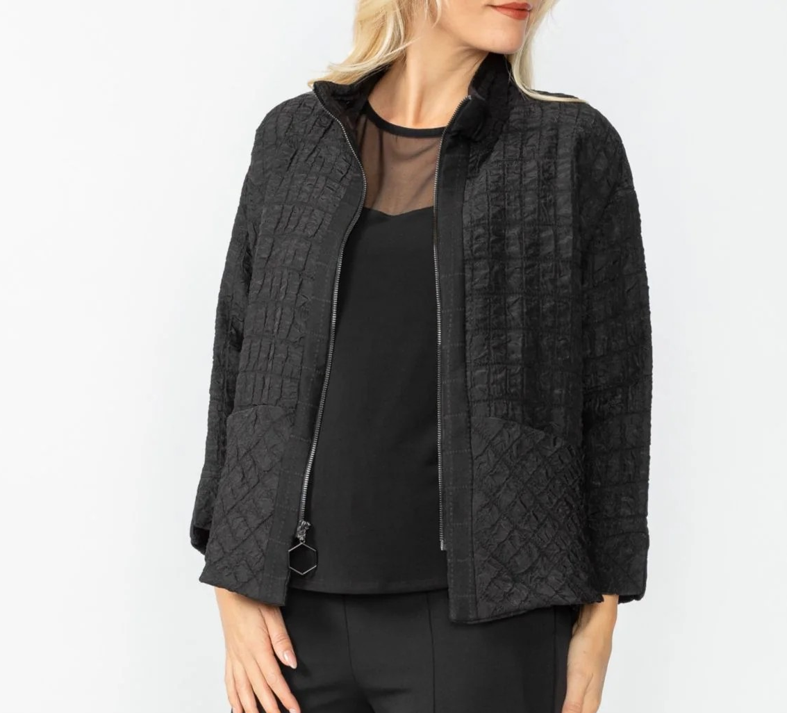 IC Collection Black Drop Sleeve Zip Jacket 6920J