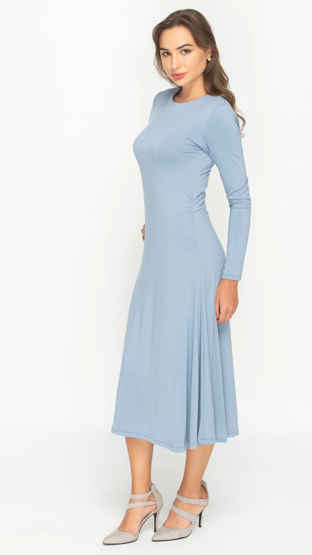 Side Ruched Dress- Bamboo Jersey S / ICE BLUE Side Ruched Dress- Bamboo Jersey S / ICE BLUE