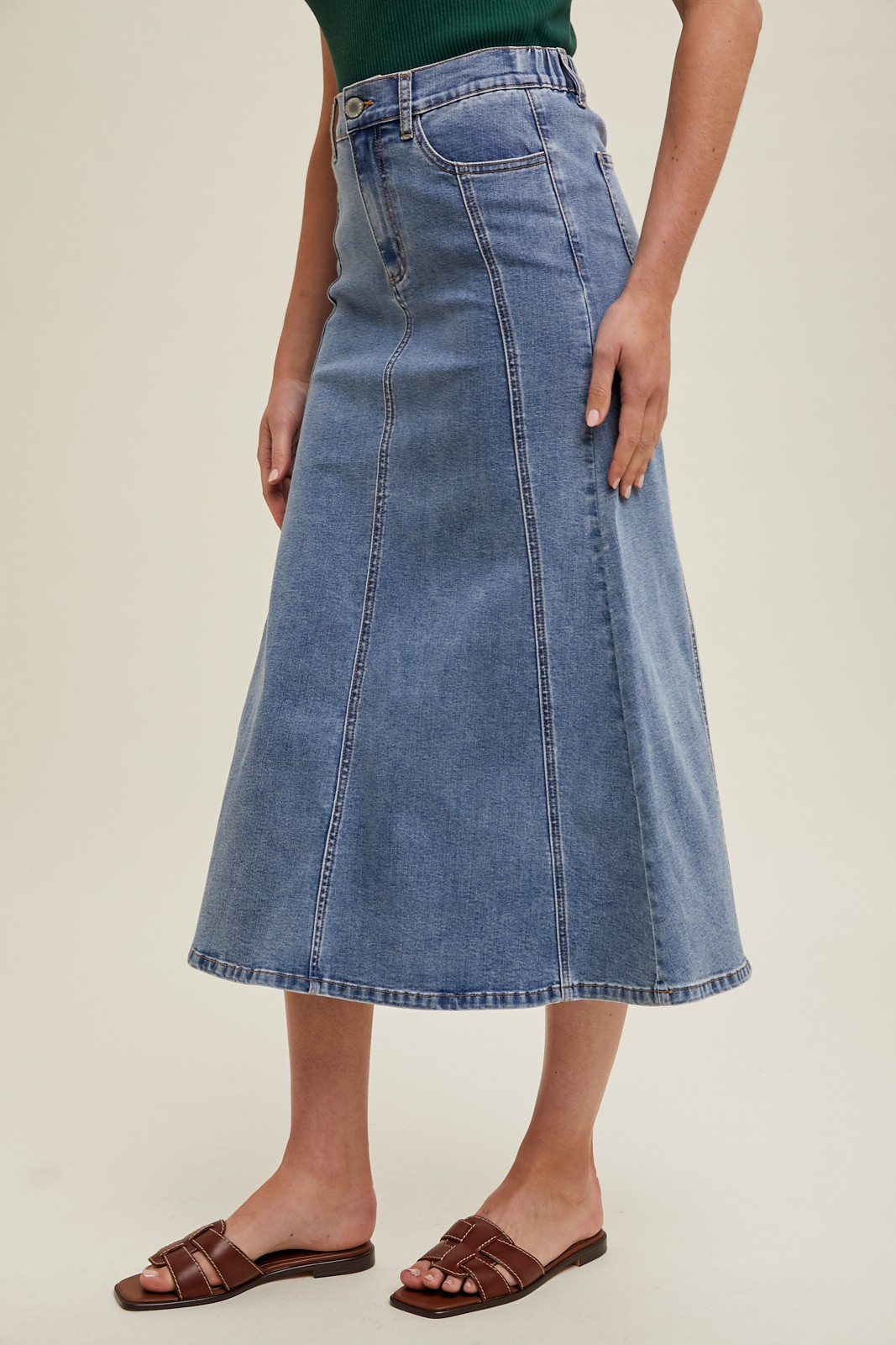 FLARE MIDI DENIM SKIRT