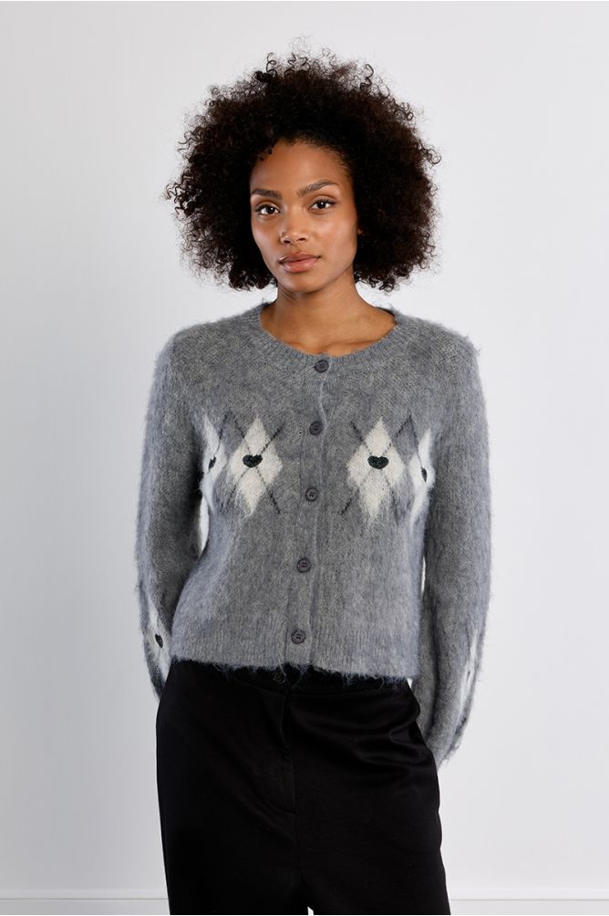Grey Plaid Cardigan