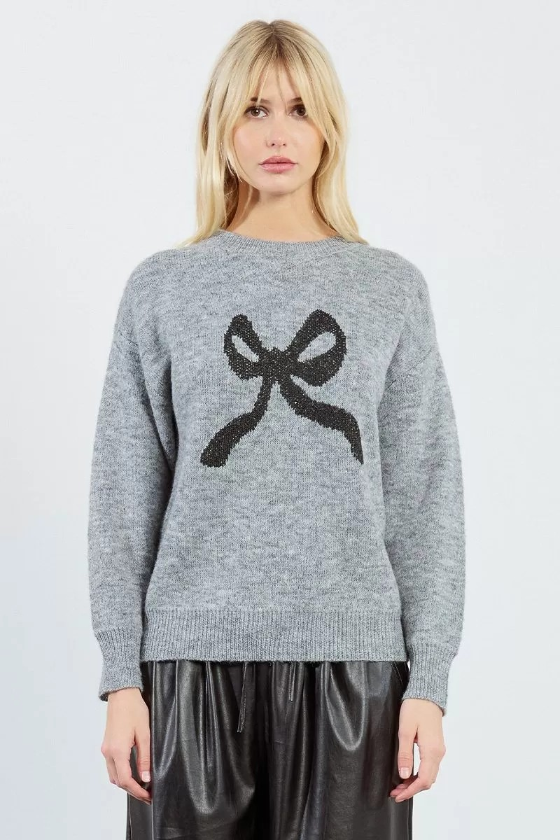 Knit Sweater  With Bow Print