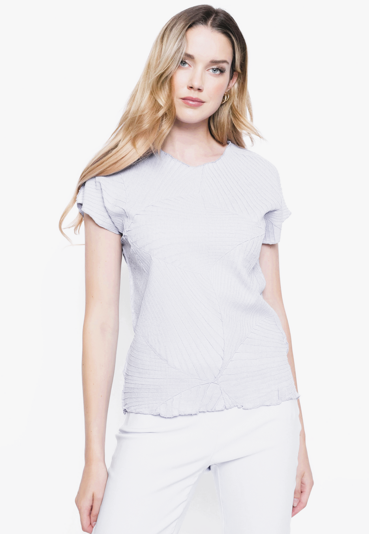 Off White Leaf Pleated Top