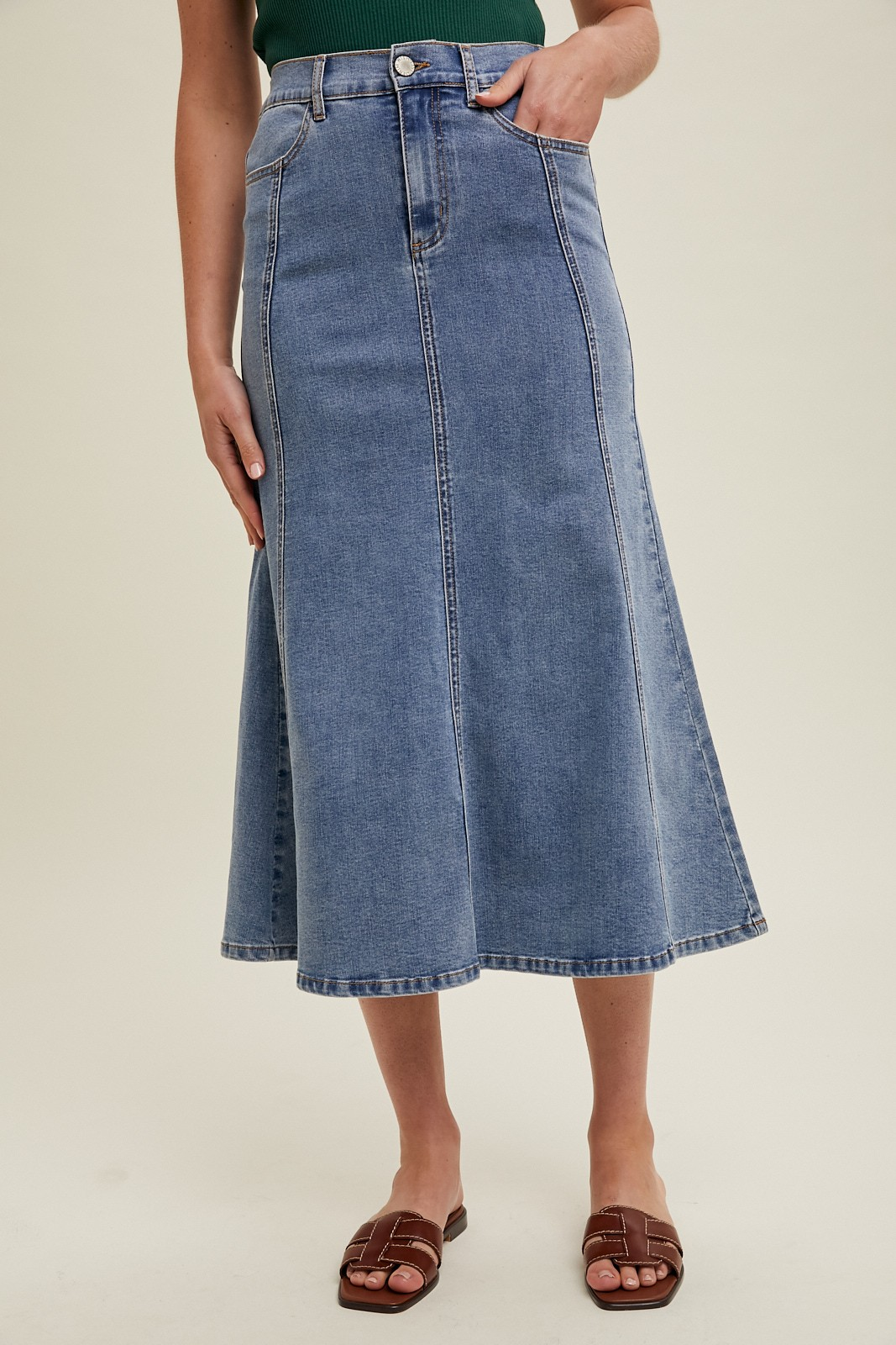 FLARE MIDI DENIM SKIRT